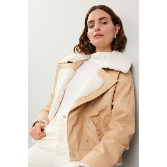 Derek Lam Collective Oversized Faux Leather Shearling Aviator Jacket Size Medium - Picture 1 of 5